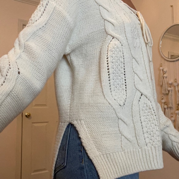 tie front cream colored sweater - Picture 2 of 3